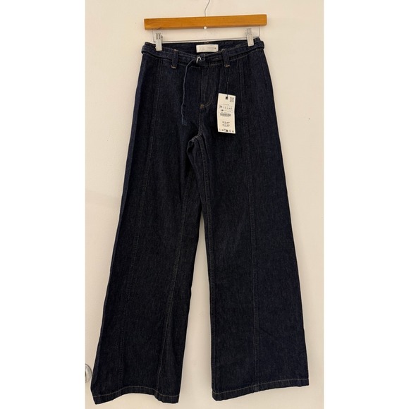 Zara Denim - NWT Zara Wide Leg High Waisted Dark Wash Jeans with Belt Size 2 Streetwear